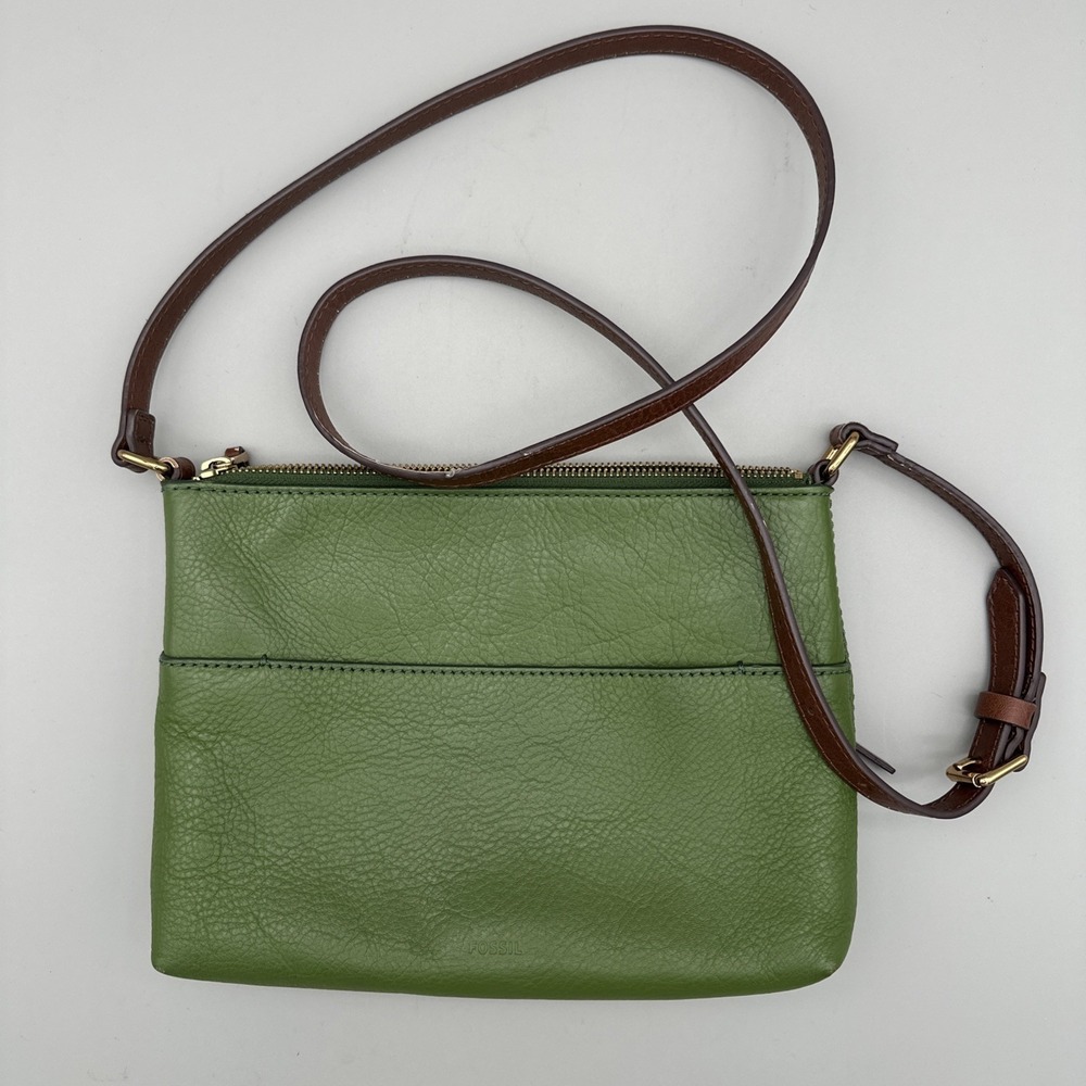 FOSSIL Fiona Green Leather Med Crossbody Bag Shoulder Handbag Adj Strap
